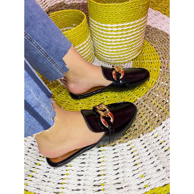 ZR Sepatu Sendal Slipon with Chain 0235 With Box Tebal / Grace Slip On Mules Wanita 2 cm / ZARA SLOP