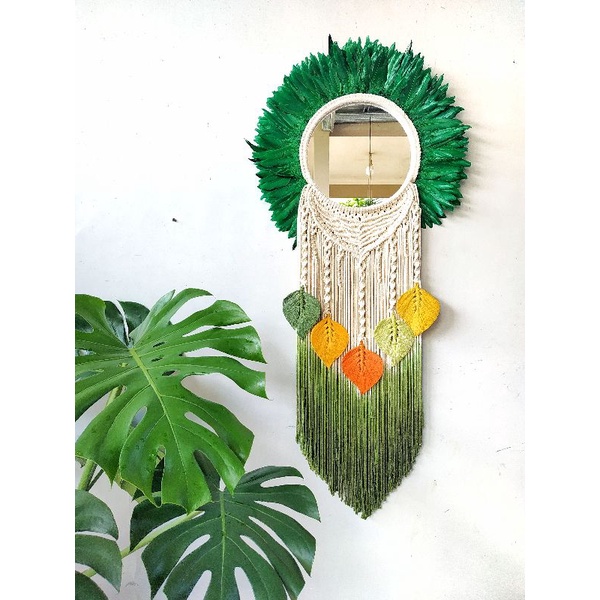 Macrame wall decor Macrame hiasan dinding cermin dari bulu angsa