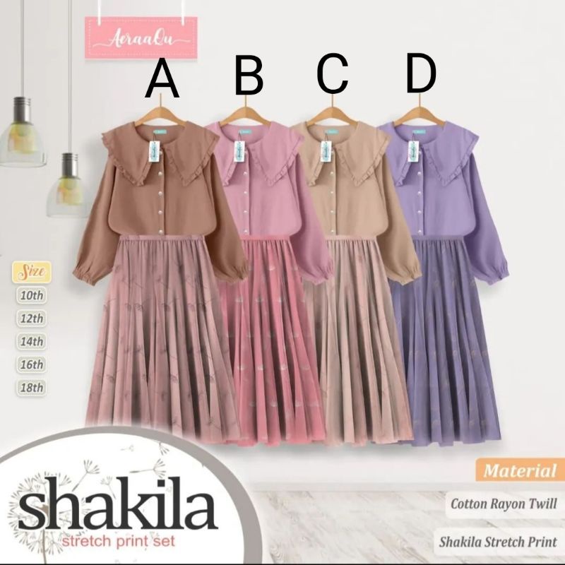 Set Rok Stretch Print Shakila by.Aeraaqu size 10-18 tahun
