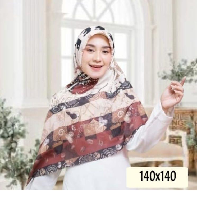 [KODE T90UL] Hijab syari jumbo| jilbab Segi Empat Motif Printing | Syar i Scarf Voal Premium Etnik Series ukuran 140 x140