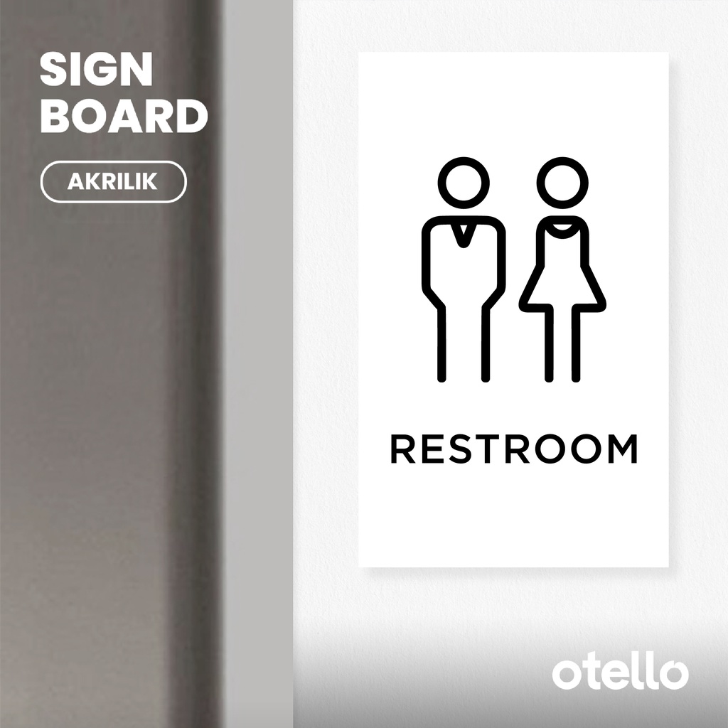 Otello Papan Restroom Pria Wanita Minimalist Akrilik Sign Board Tanda Pintu Toilet Umum Cafe Restoran Nama Ruang Akrilik Acrylic