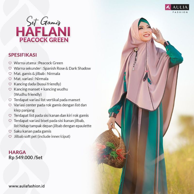 Haflani Peacock Green | Aulia Fasion | Gamis Syar'i