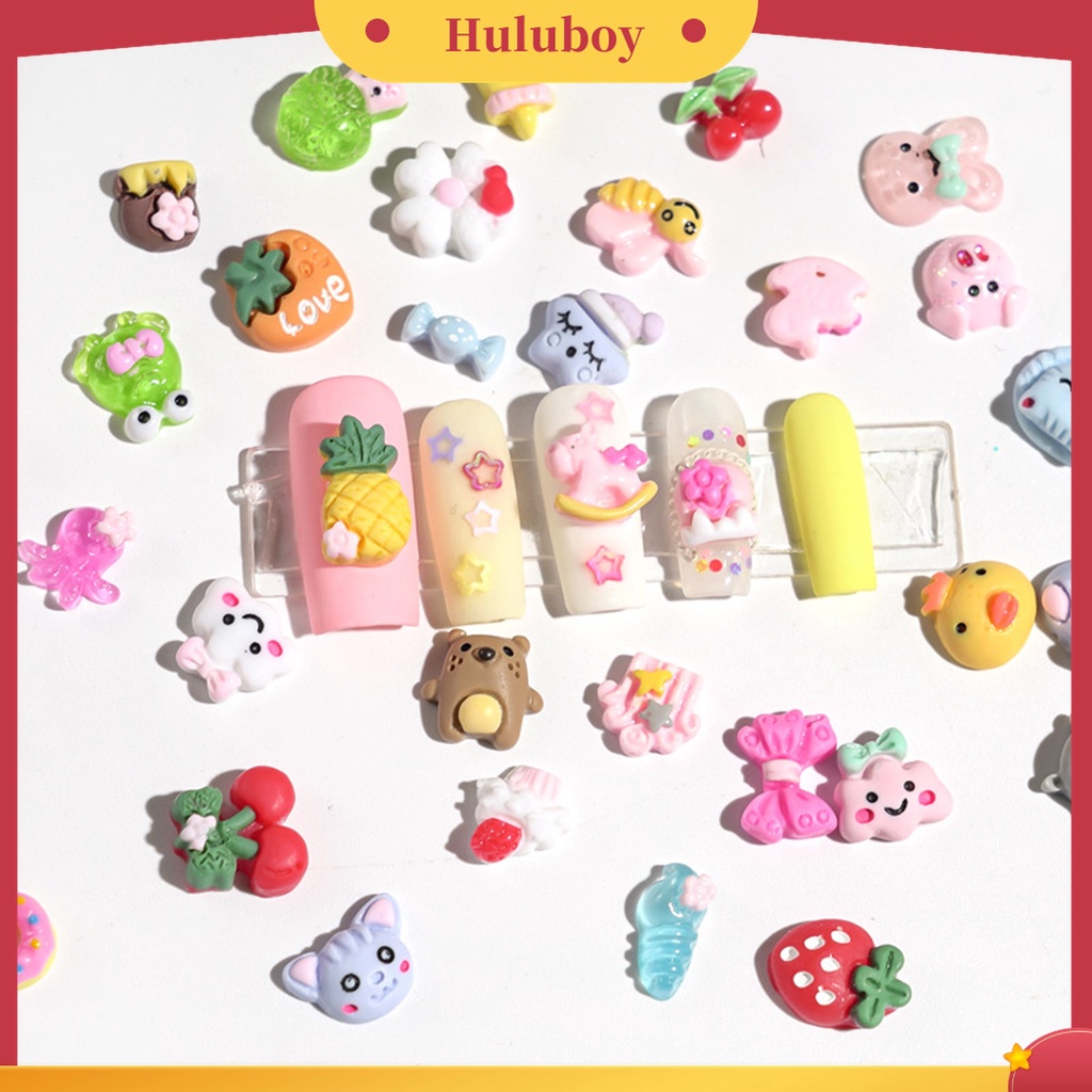 Huluboy Huluboy♡ 1 Kotak Charms 3D Bentuk Kartun Bahan Plastik Untuk Dekorasi Nail Art