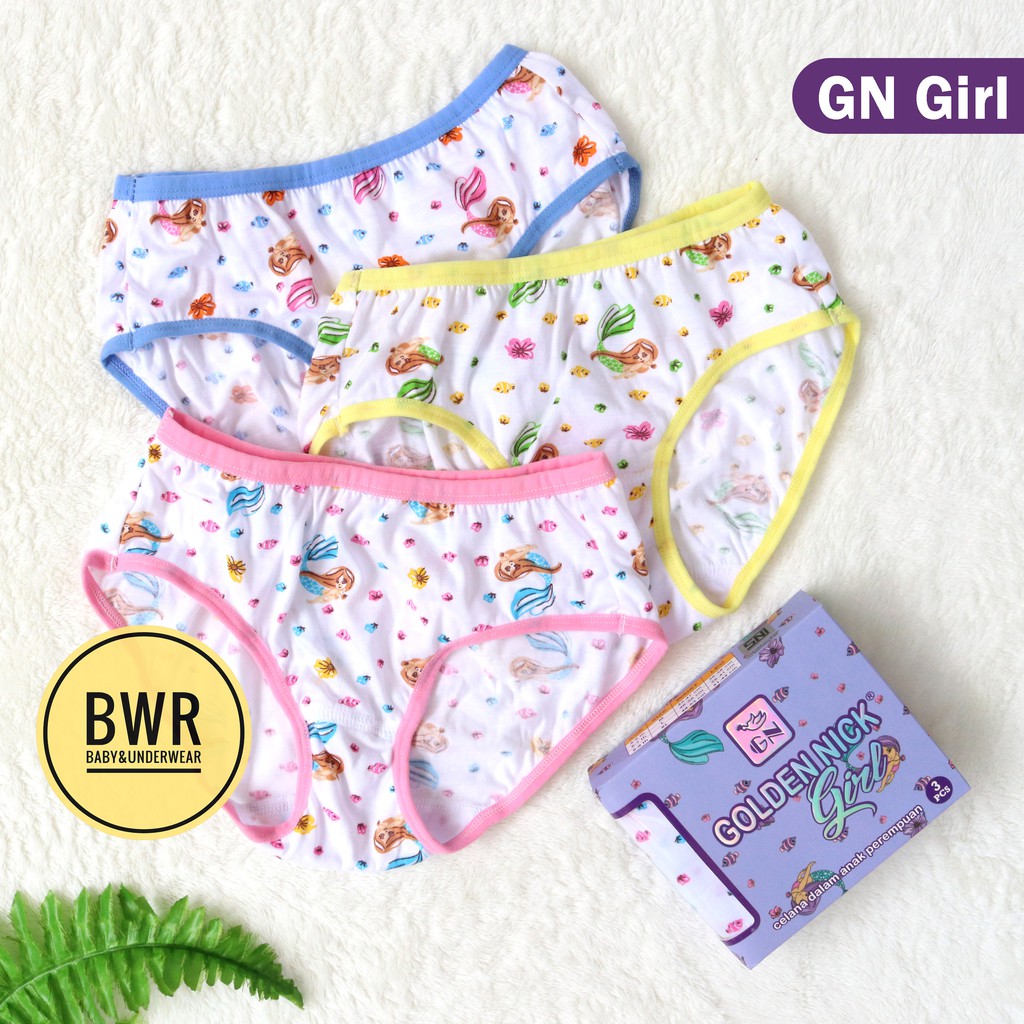 [ 3pc ] CD Golden Nick 056 073 GIRL / PUTIH WARNA Celana Dalam Anak Perempuan Golden Nick Cewe Box Ungu / Putih Bwr