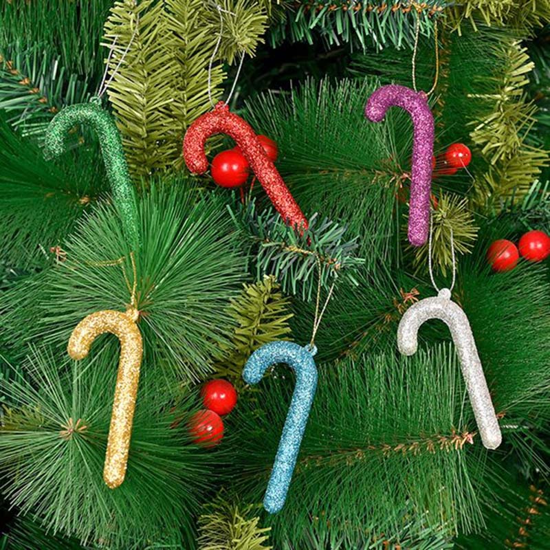 6pcs Ornamen Gantung Tongkat Permen Dengan Bubuk Emas Untuk Dekorasi Pohon Natal