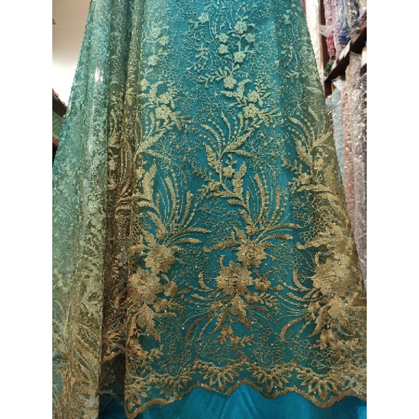 Kain Tile Brokat Swaro Gradasi Ombre AZK07 D#3 No 4 Biru Tosca &amp; Gold