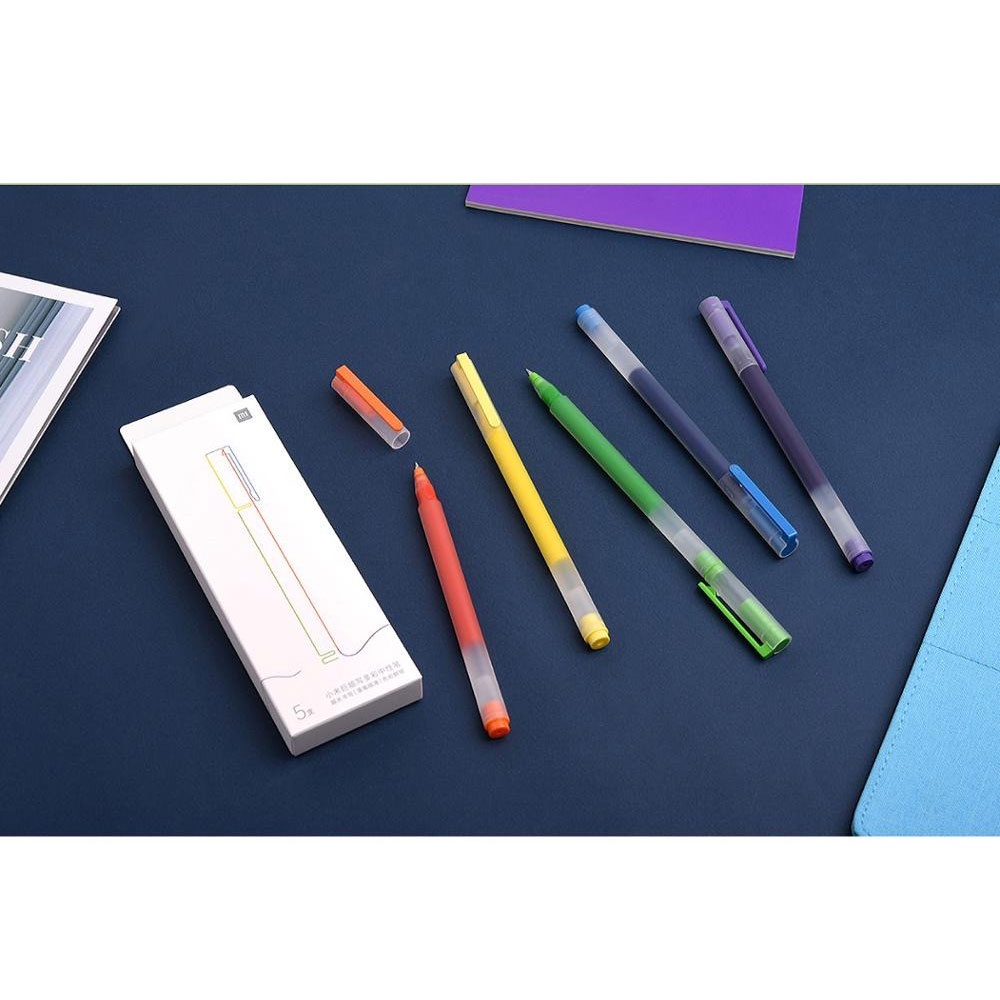 Xiaomi Mi Jumbo Tinta Gel Ink Pen Pulpen Ballpoint Bolpen Pena Cair 0.5mm 5 PCS 5 Warna Warni Perlengkapan Menulis ATK Sekolah Belajar Kerja Kantor Mata Pena Sensitif Nyaman Digunakan Berkualitas Untuk Sovenir Hadiah