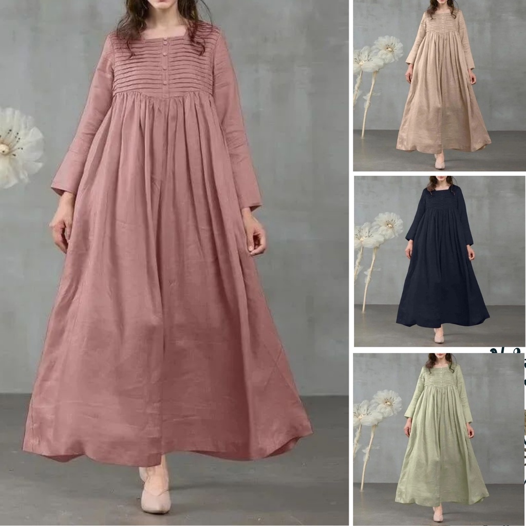 Maxi Dress Wanita Korea Kekinian - GERALDINE MAXI / Dress Korean Style/ Baju Dress Wanita Muslim  Po