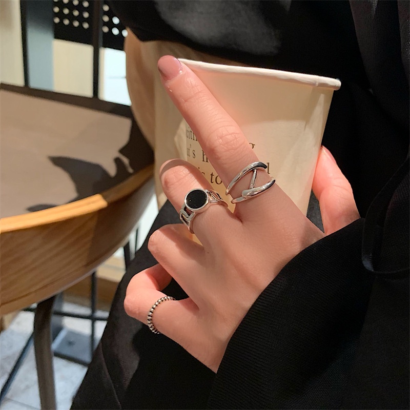 IFYOU Set Perhiasan Cincin Jari Bentuk Hati Aksen Mutiara Warna Silver Gaya Korea Untuk Wanita