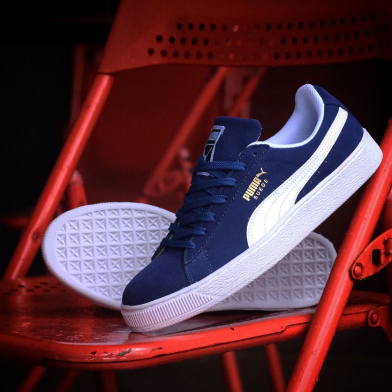 PUMA CLASSIC SUEDE NAVY WHITE PUDDING WHITE ORIGINAL 100% - SEPATU PRIA - SEPATU PUMA ORIGINAL 100% 