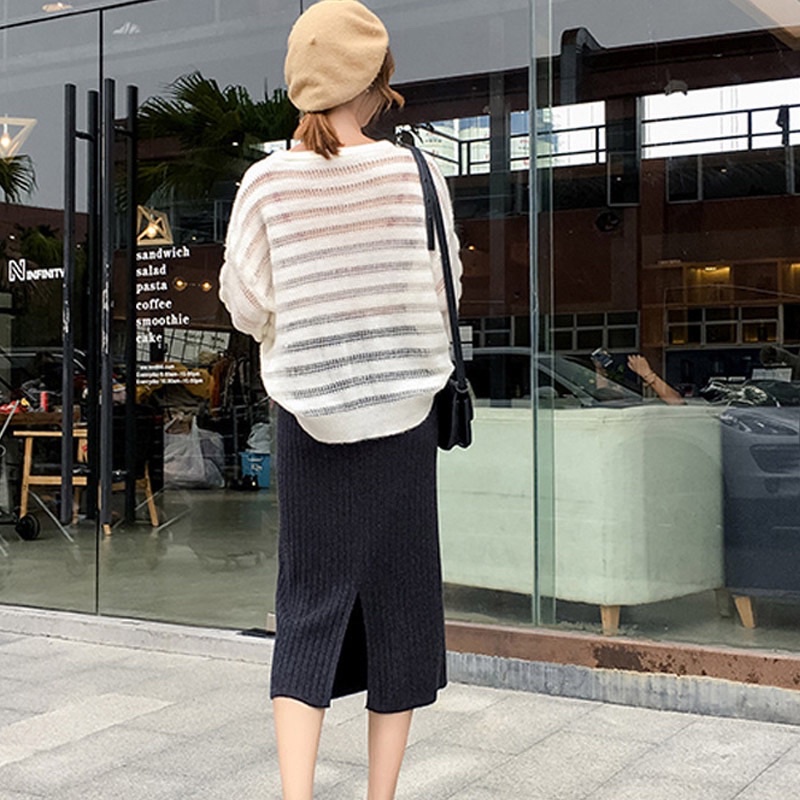 PREMIUM RAJUT super tebal rok midi wanita slit