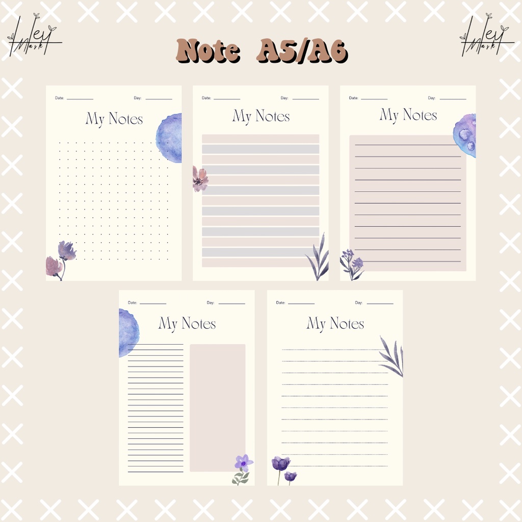 

[HM] NOTE A5/A6 Purple Flower Aeshtetic Notepad/Catatan/Daily Note