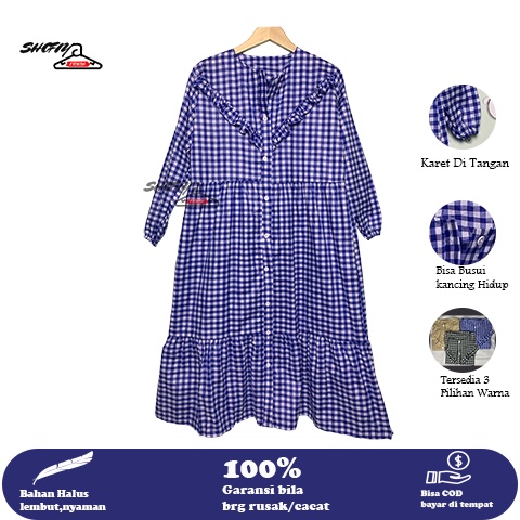 [AGILSAPUTRA97] Zeline Maxi - Dress Muslim Gamis Motif Kotak Bahan Katun Terbaru - MURAH/Bisa COD