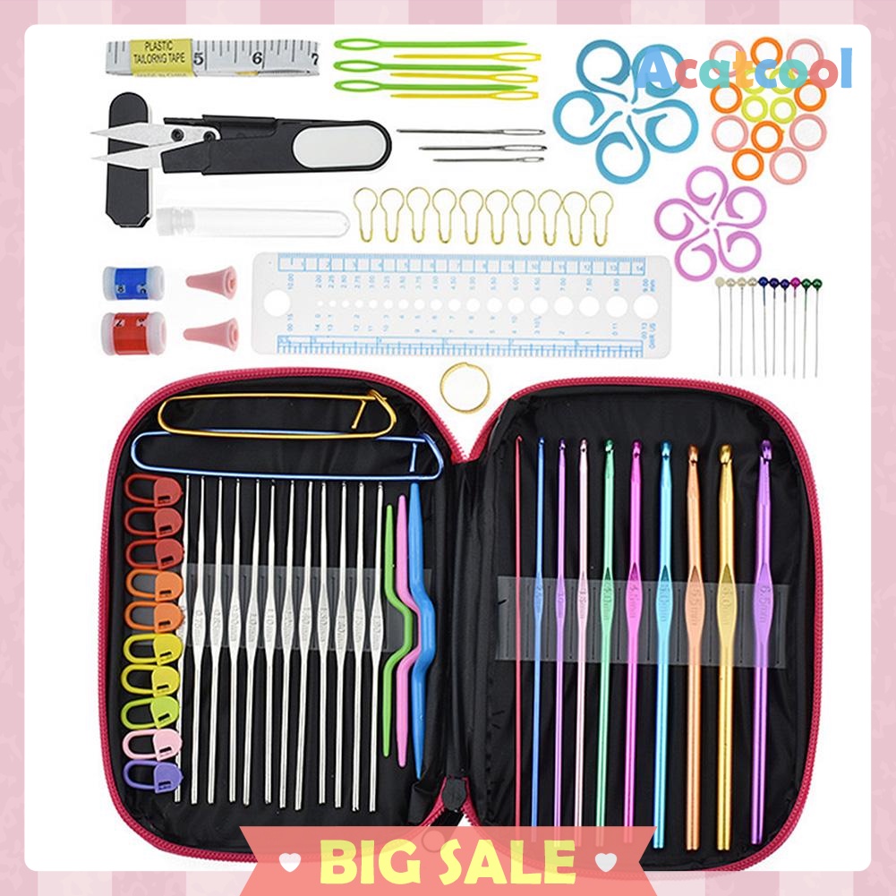 DIY Aluminum Crochet Hooks Sweater Knit Weave Craft Sewing Needles Set Kit