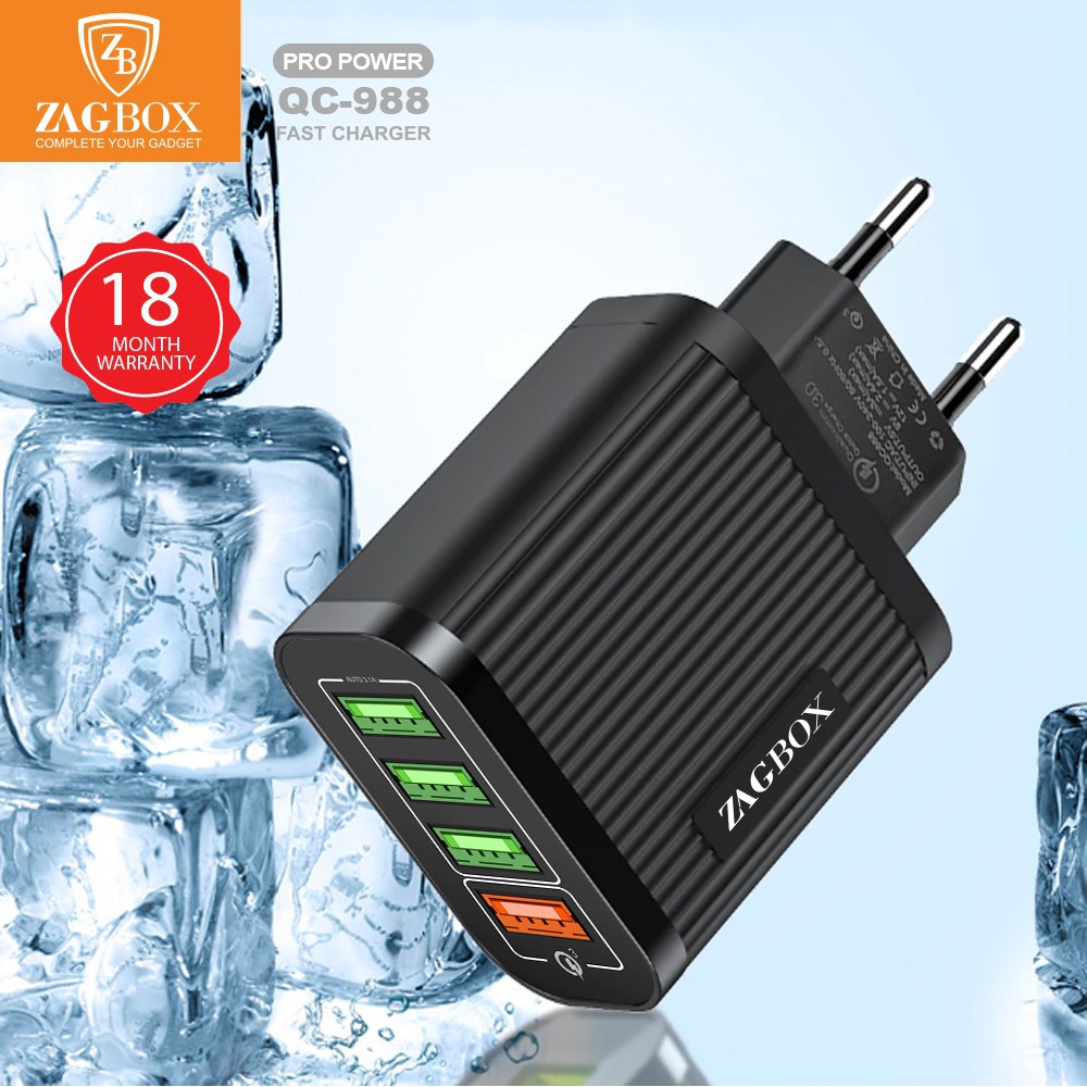 Adaptor Charger ZAGBOX 4 port usb Qualcomm QC Power 3.0+2.4A (QC-988) Adaptor Charger