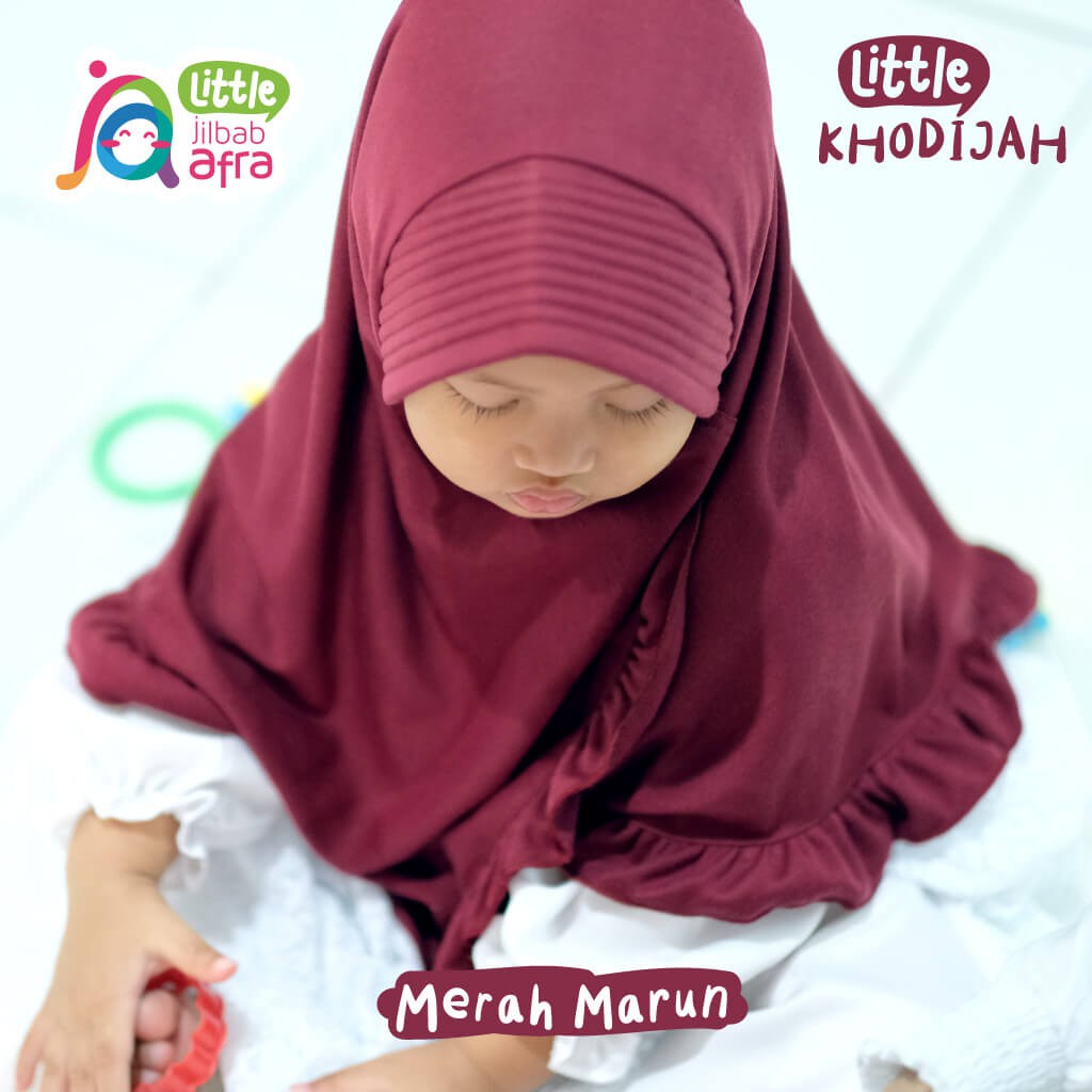 Jilbab Instan Anak Little Khodijah Merah Marun - Little Jilbab Afra - Bahan Kaos, Adem &amp; Lembut