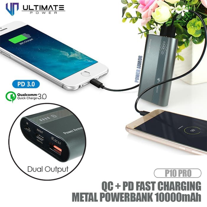 Power bank 10000mAh P10 Pro QC+PD Fast Charging Metal Ultimate Power  Original100%