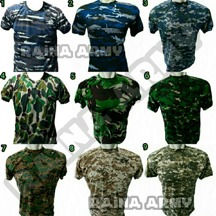 kaos pendek polos loreng TNI AD TNI AU PRAMUKA DAN UMUM - Loreng, All Size