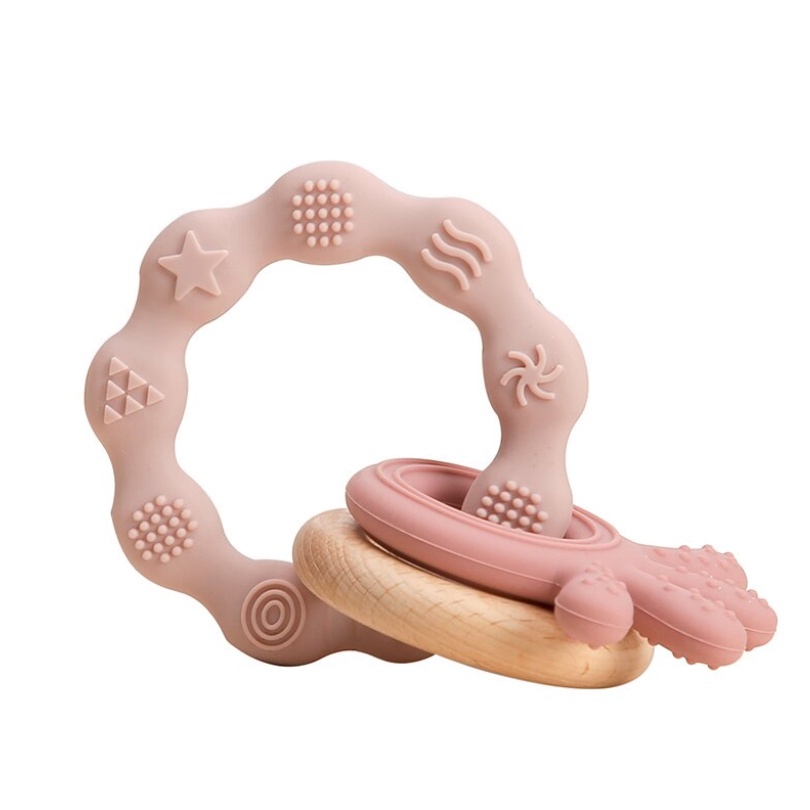 Crumbl Silicone Teether Ring - Silikon Beads Teething Toy - Mainan Gigitan Anak Bayi Soother-Pink Octopus