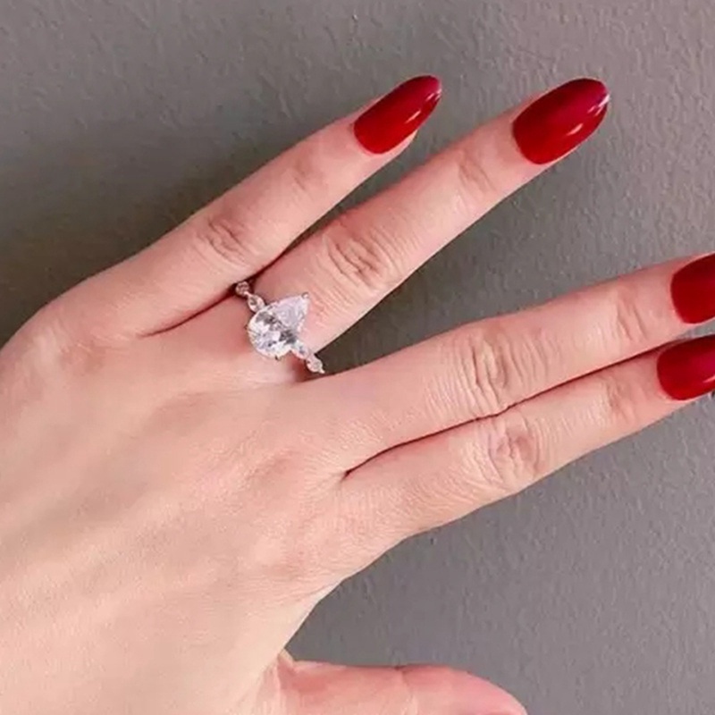 Fancyqube Cincin Kristal Cubic Zirconia Bentuk Tetesan Air Untuk Wanita