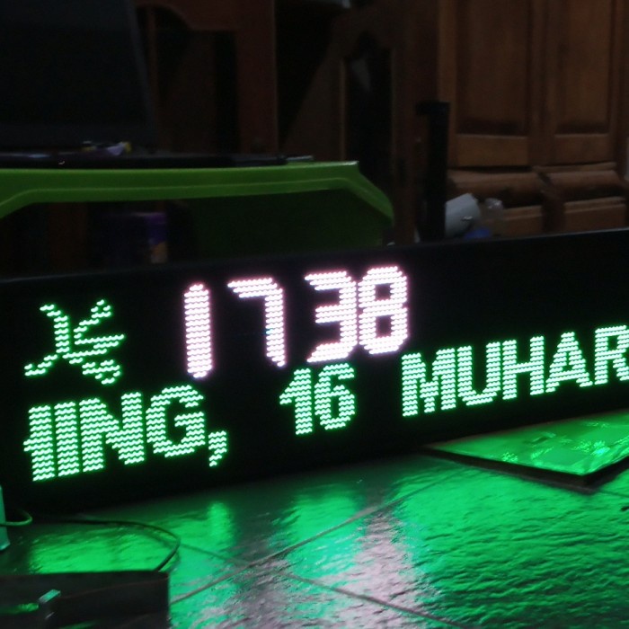 jam waktu sholat RGB p5 3 panel murottal 100x20cm