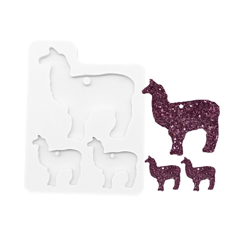 SIY  Mom Sheep Baby Lamb Alpaca Family Animal Keychain Silicone Mold with Hole Tortoise Cow Dinosaur Resin Mold Art Crafts