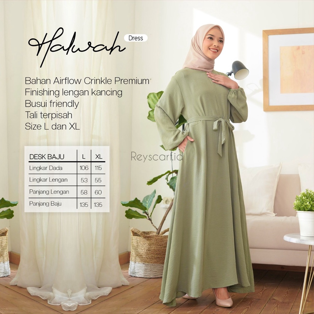 Halwah Dress By Reyscarf Gamis Dewasa Jumbo Luxury Bahan  Airflow Crinkle Premium Terbaik I Bisa COD