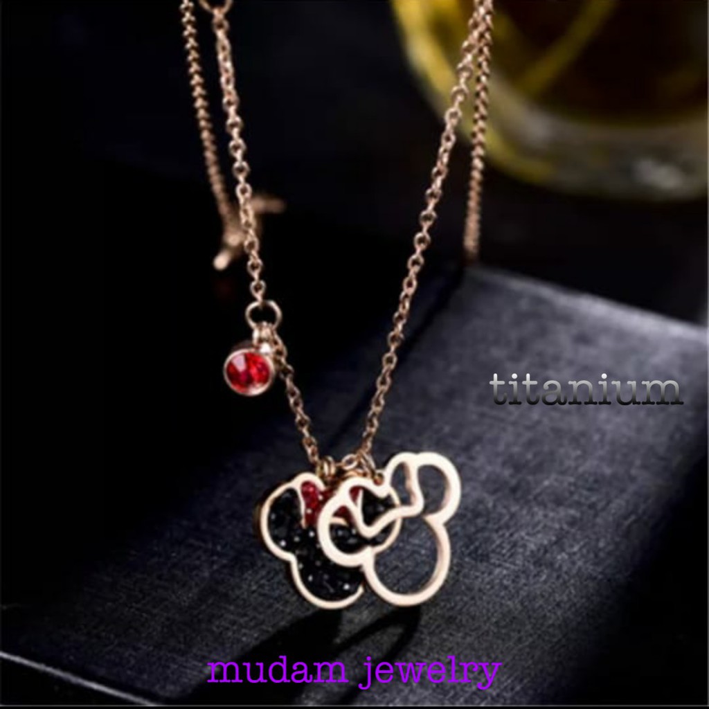 Kalung Titanium Desain Minnie Warna Rose Gold, Gold, dan Silver