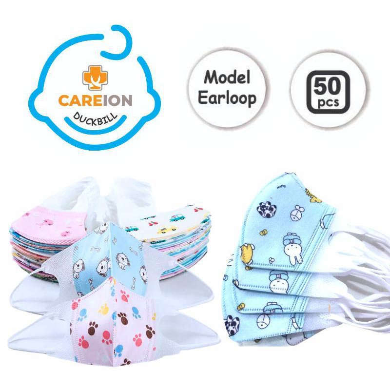 Masker Anak Karakter Duckbill CAREION Masker Duckbill Anak 3D ISI 50PC 1-3thn &amp; 4-12thn  - CEWE/COWO