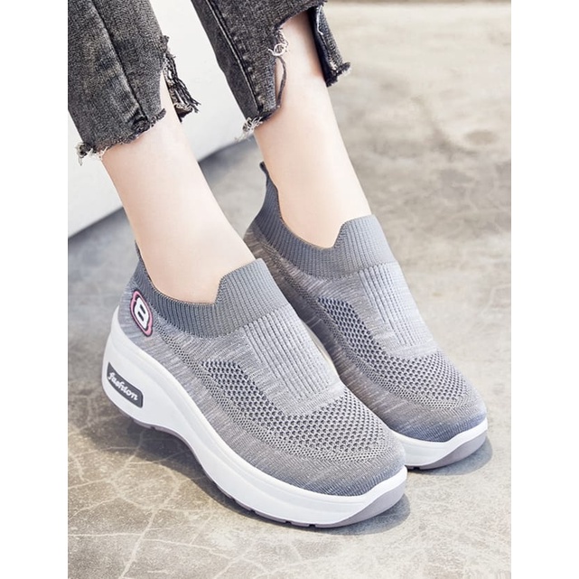 TOPGROSIR LV0157 Sneakers Sepatu Wanita Import Motif 8 Comfort Wedges Bahan Kanvas Premium