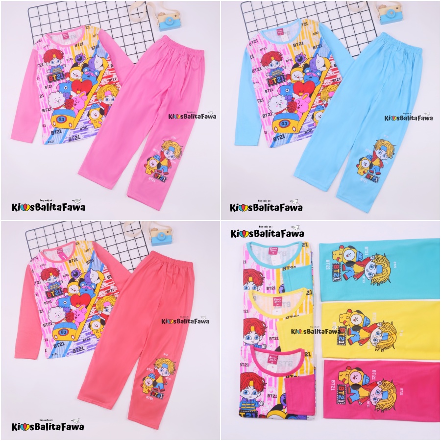 Piyama Karakter 9-10 Tahun / Baju Tidur Piyama Anak Perempuan Bahan Kaos COD Adem Lengan Celana Panjang Import Kaos Babycinnamon