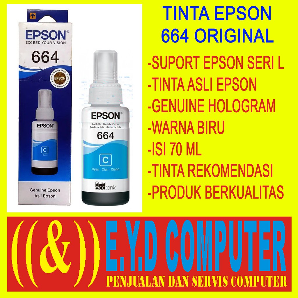 TINTA EPSON ORIGINAL 664 70ML CYAN ORI PRINTER BIRU REFFIL ...