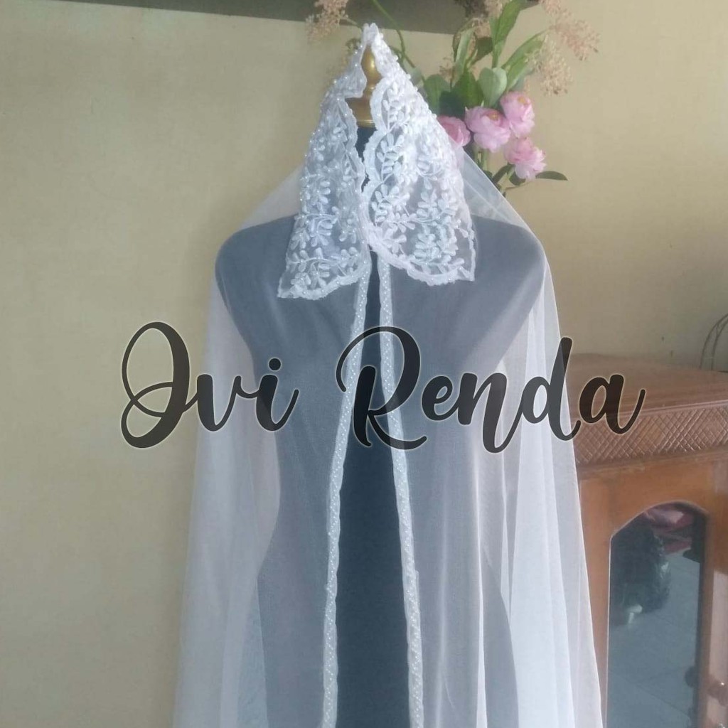 Slayer Pengantin Renda Mutiara / Veil Pengantin Renda Mutiara /Kerudung Bordir Mutiara