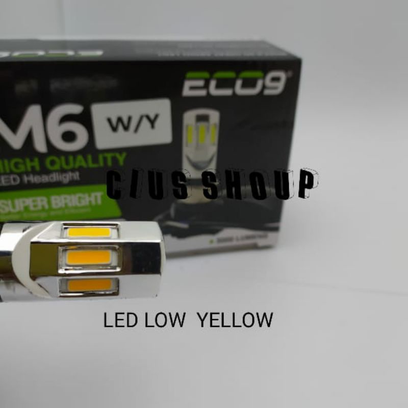 LAMPU LED 6 SISI 2 WARNA AC DC WHITE YELLOW HI/LOW ECO9 UNIVERSAL SOKET H6 H4 H7 UNTUK LAMPU UTAMA MOTOR