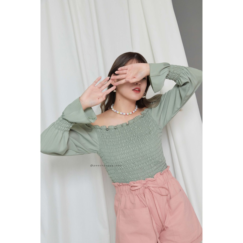 Peach Poppy Lily Top - Atasan Wanita Blouse Lengan Panjang Motif Floral