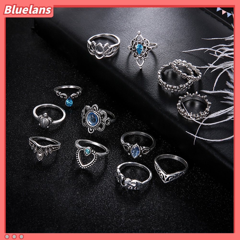 Bluelans 13Pcs Boho Hollow Stacking Ring Set Knuckle Midi Tip Finger Party Women Jewelry