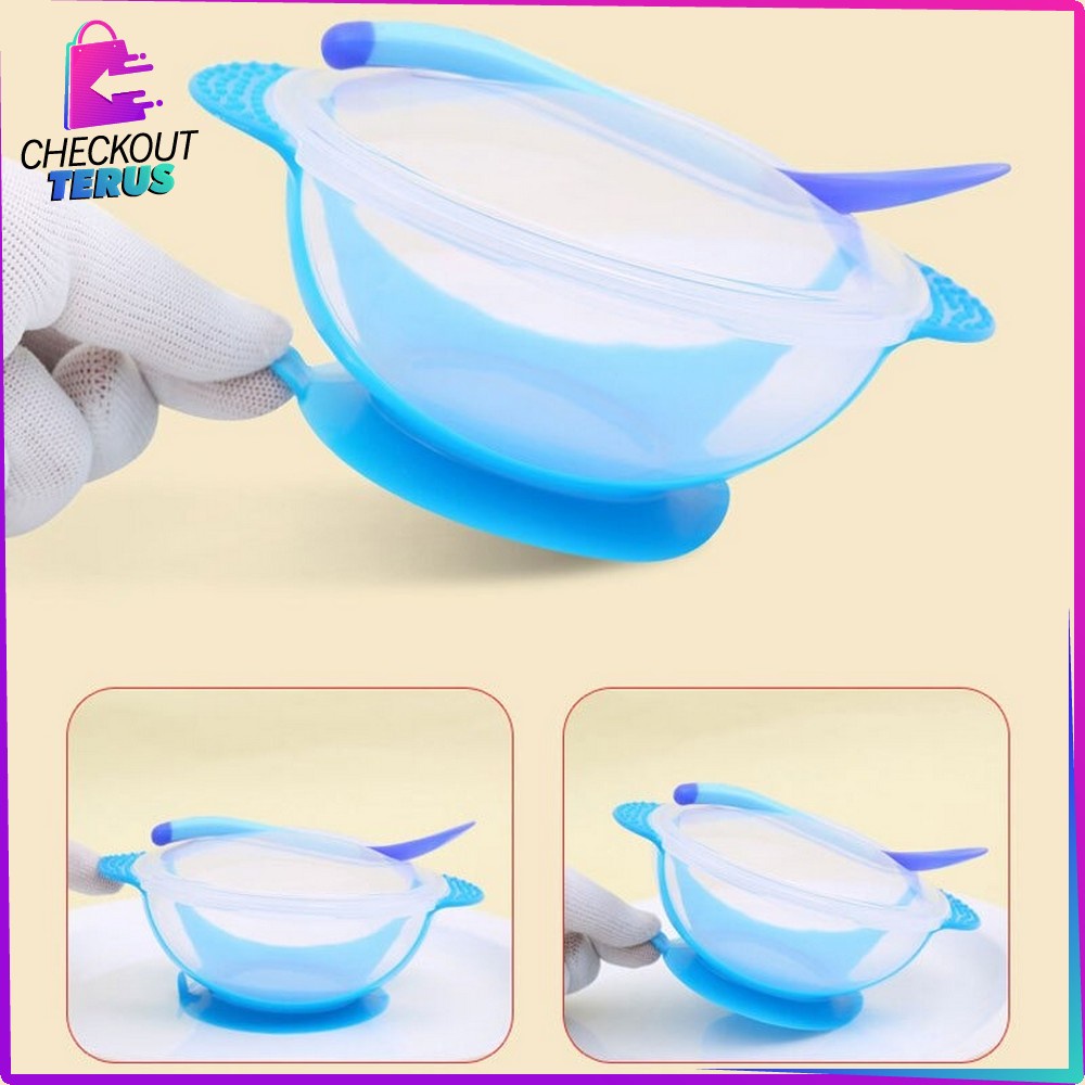 CT C123 Mangkok + Sendok Makan Bayi Sensor Panas Tempat Makan Bayi Anti Tumpah Mangkuk Suction Bowl Baby set