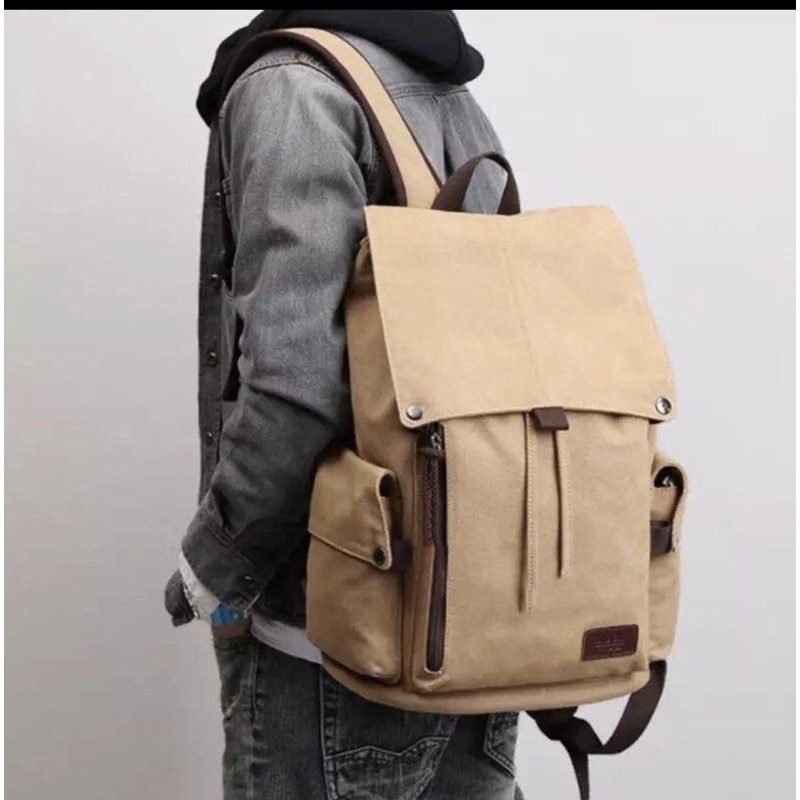 Tas Ransel Canvas GH-bag Original Tas Punggung Pria Wanita Kuliah Kerja