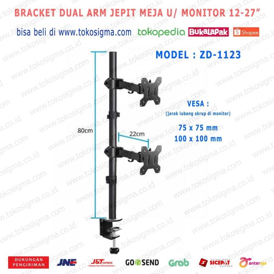 BRACKET STAND JEPIT MEJA ZD-1123 DUA ARM DESK MOUNT MONITOR 13-27 IN