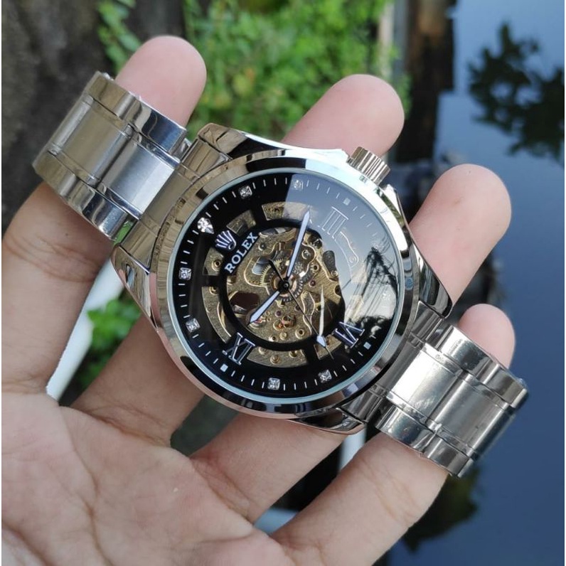 Jam Tangan Stainless Automatic Tanpa Baterai Jam Tangan Kinetik Tenaga Gerak Bisa COD