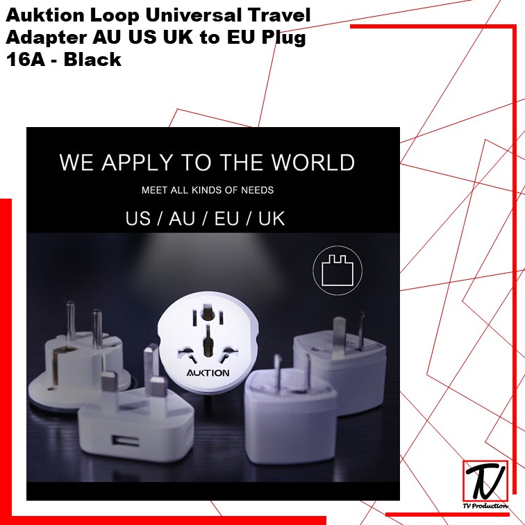 Auktion Loop Universal Travel Adapter AU US UK to EU Plug 16A - Black