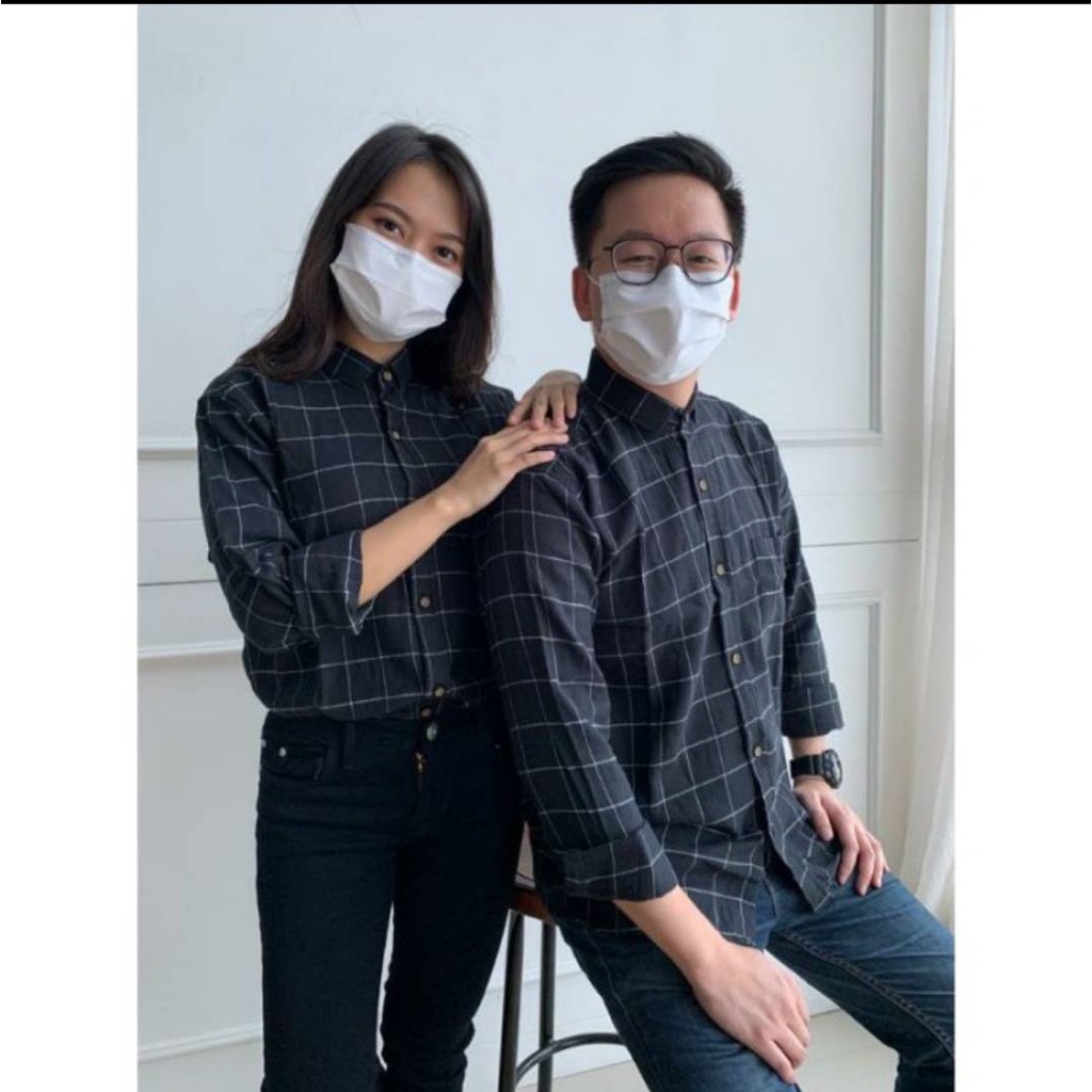 FELOS ID Baju Pasangan Kemeja Couple Pria Wanita Kemeja Flanel Couple Pria Wanita Flanel Kotak Kotak