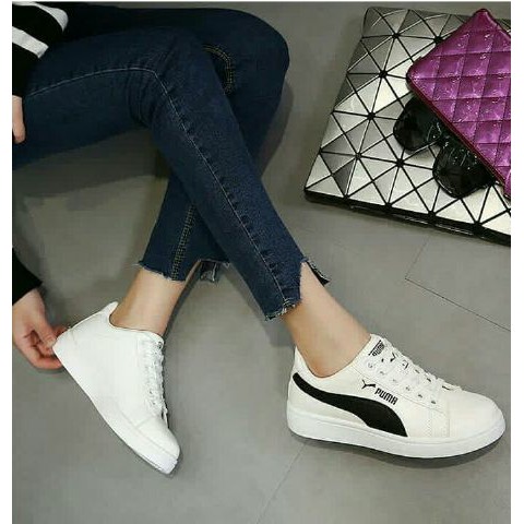 SEPATU KETS SNEAKERS PUMA PUTIH LIST HITAM CEWEK WANITA KULIAH SEKOLAH OLAHRAGA CASUAL SIMPLE MURAH