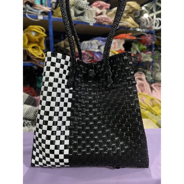 MAJID - Tas Anyaman Jali / Tote Bag Black White Ready Stok Bisa COD Tas Wanita Kekinian