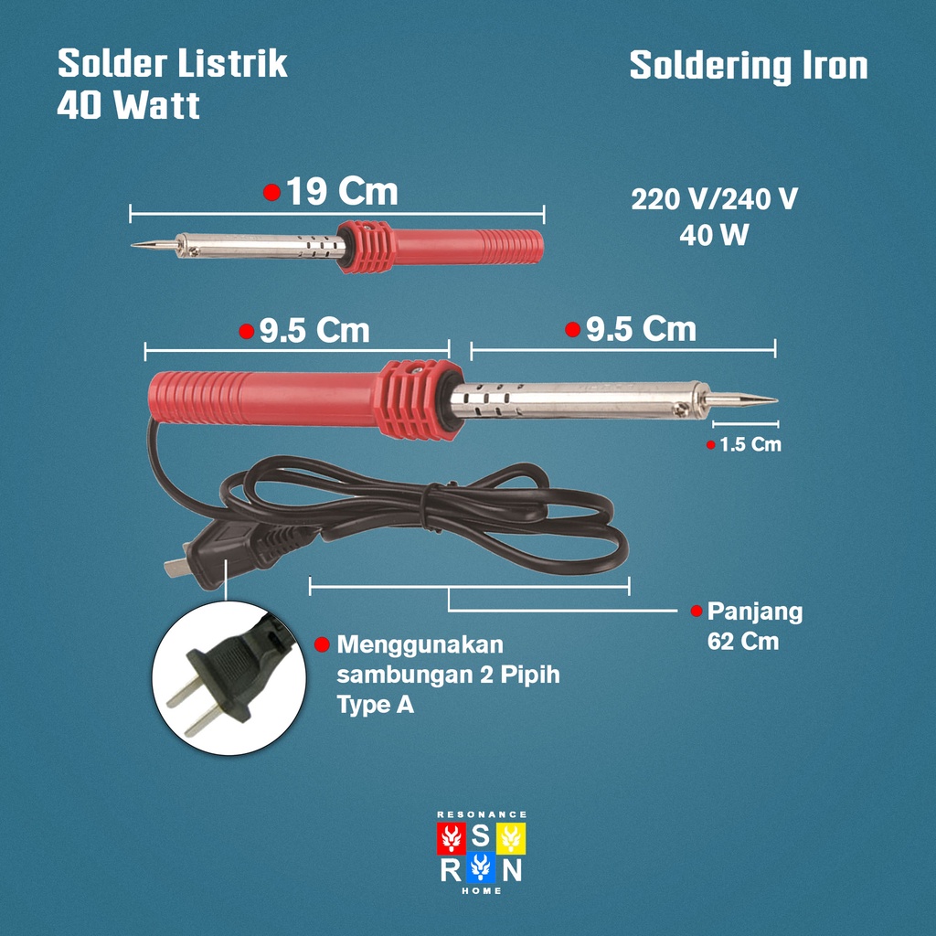 Resonance Solder Listrik Iron 40Watt Adjustable Temperature Resonance Home