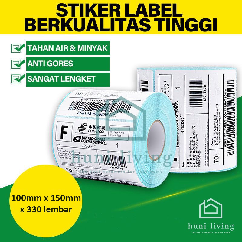 Kertas Sticker Thermal Label Barcode 100x150 (330 pcs) Tebal Anti Air