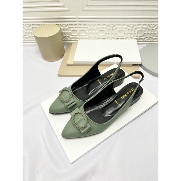 sepatu flat shoes wanita terbaru kekinian pesta LOUISDEAR sepatu flat 2 cm bahan dove tali belakang B77