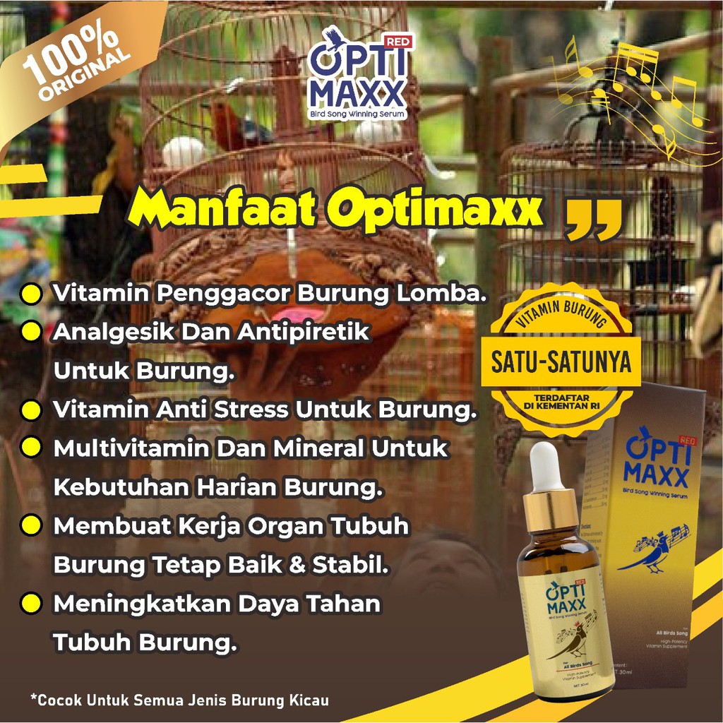 Original Optimaxx Optimax || Multivitamin Serum Burung Kicau 3x Tetes Langsung Gacor Penggacor - Lovebird Kenari Murai Batu Anis Merah Cucak Rowo Love Bird Cucak Ijo Masteran Isi 30ml