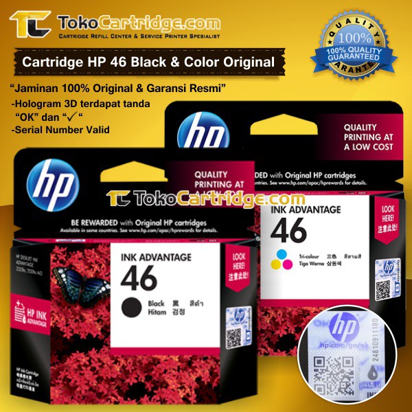 Cartridge HP 46 Black &amp; Color ORI 1 SET Catridge hitam warna Katrid Tinta Printer CZ637AA CZ638AA