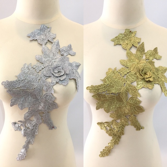 Patch 3D silver/gold - bordir tempel bunga 3D